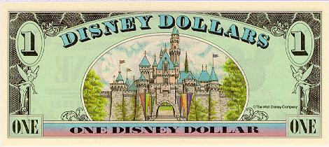 back of 1 Disney Dollar bill